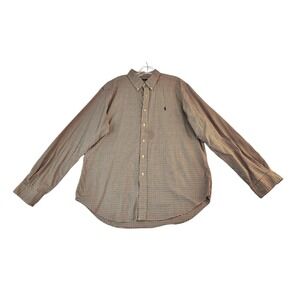 Ralph Lauren Mens Long Sleeve Shirt XL Tan Green Red Check Button Down Cotton